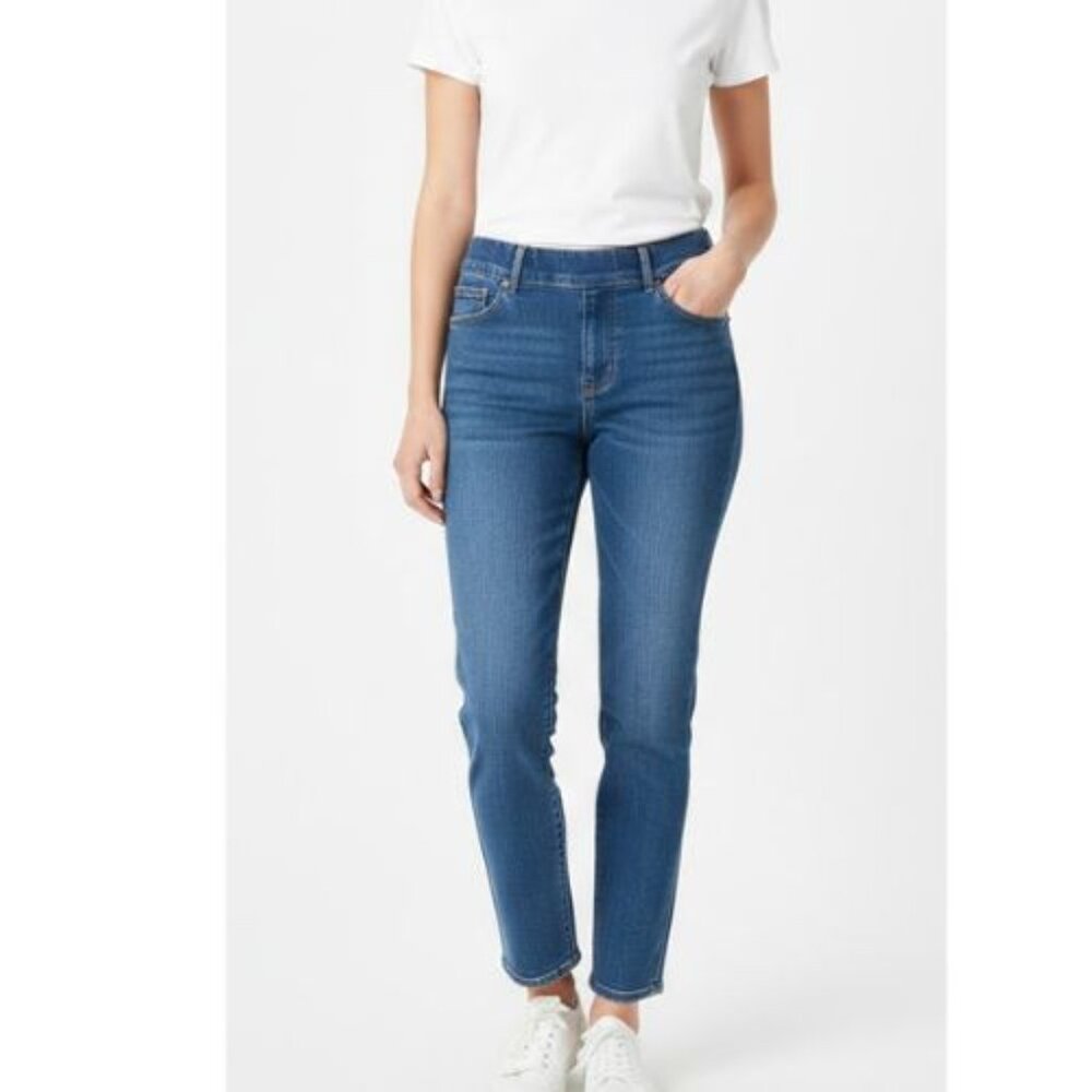 Laura Denim Blue Straight Leg Cotton Blend Jeans Women's Stretchy Comfortable